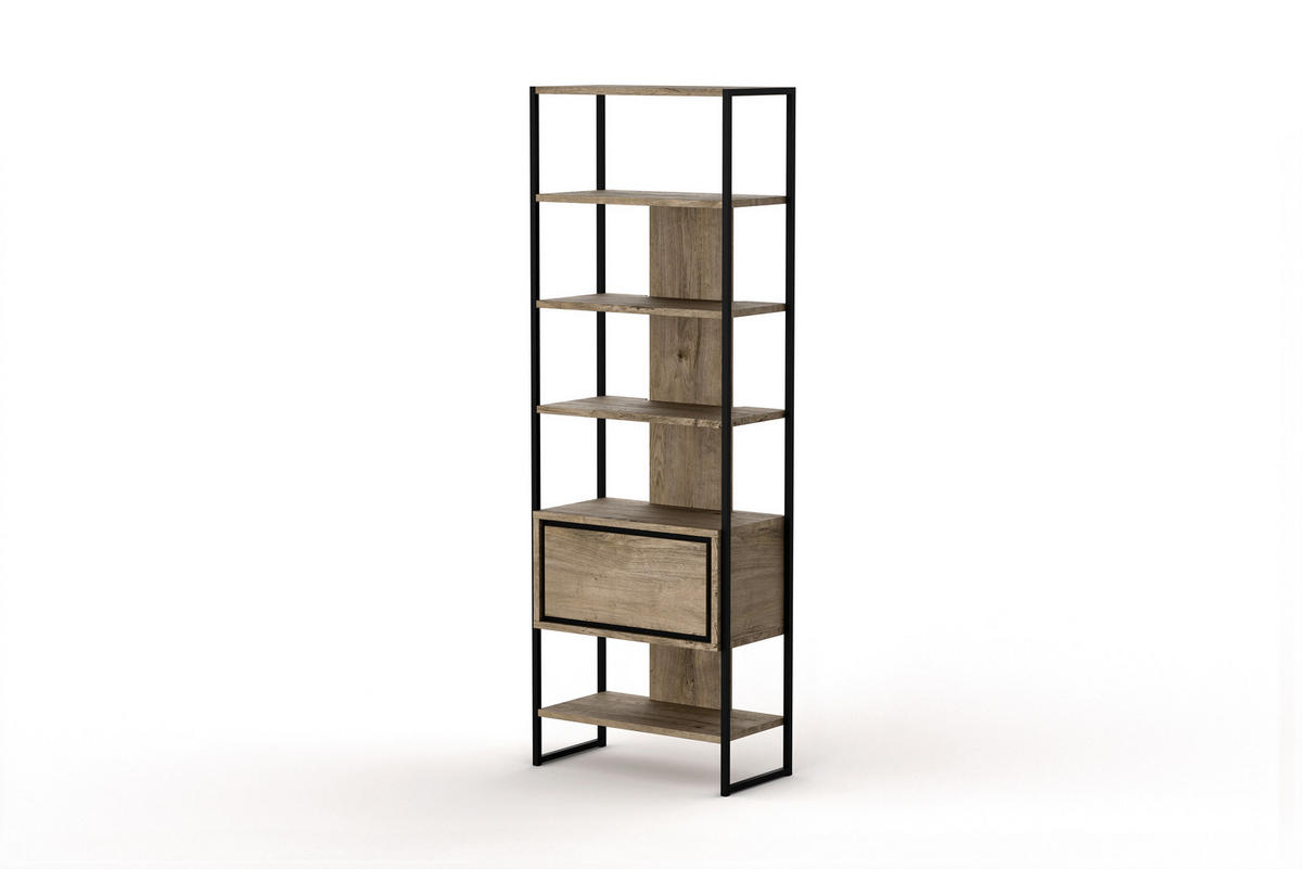 REGÁL, 72/200/37 cm - černá/koňaková, Design, kov/kompozitní dřevo (72/200/37cm) - Hom`in