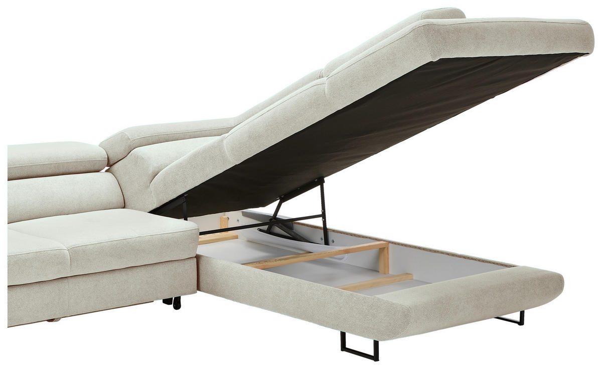 ECKSOFA in Webstoff Creme  - Creme/Schwarz, Design, Textil/Metall (280/235cm) - Hom`in