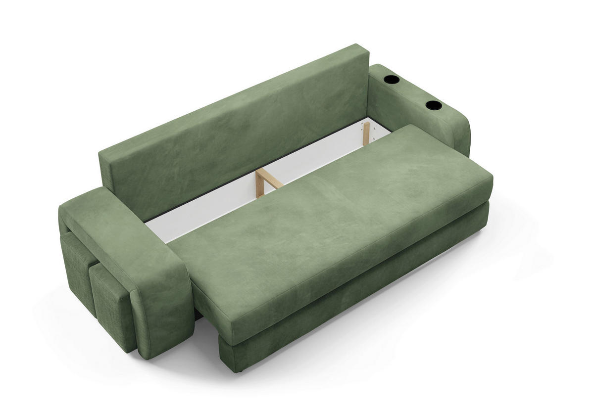 SCHLAFSOFA INES in Plüsch Grün  - Schwarz/Grün, Design, Kunststoff/Textil (258/98/95cm) - Livetastic