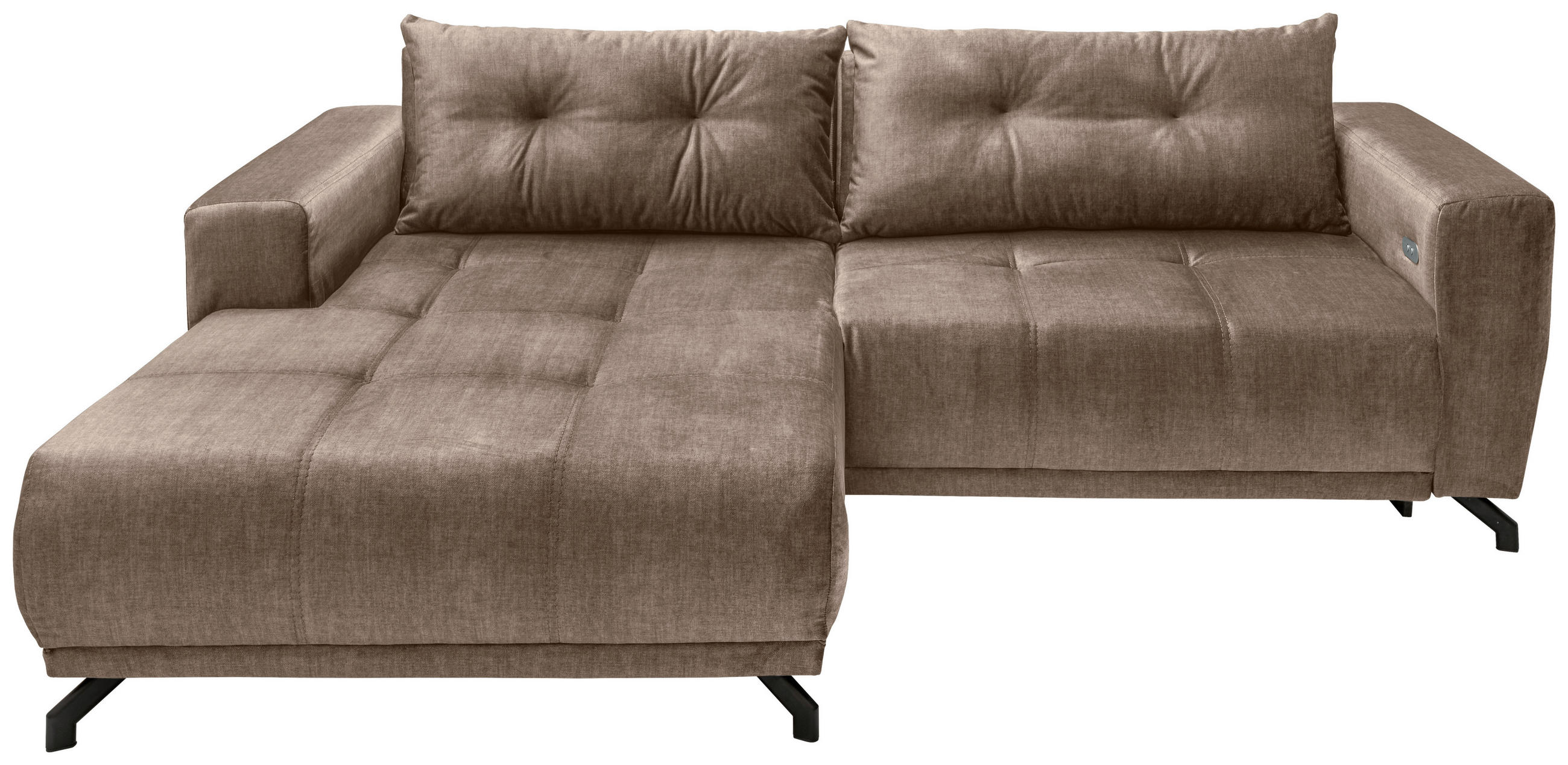 Thumbnail - Mid.you Ecksofa Restato, Hellbraun, Textil, Uni, 4-Sitzer, Füllung: Schaumstoff, Ottomane links, L-Form, 246x177 cm, Mad...