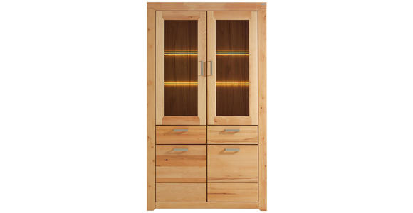 VITRINE Buche teilmassiv Buchefarben - Buchefarben/Grau, Natur, Glas/Holz (112/195/40cm) - Cantus
