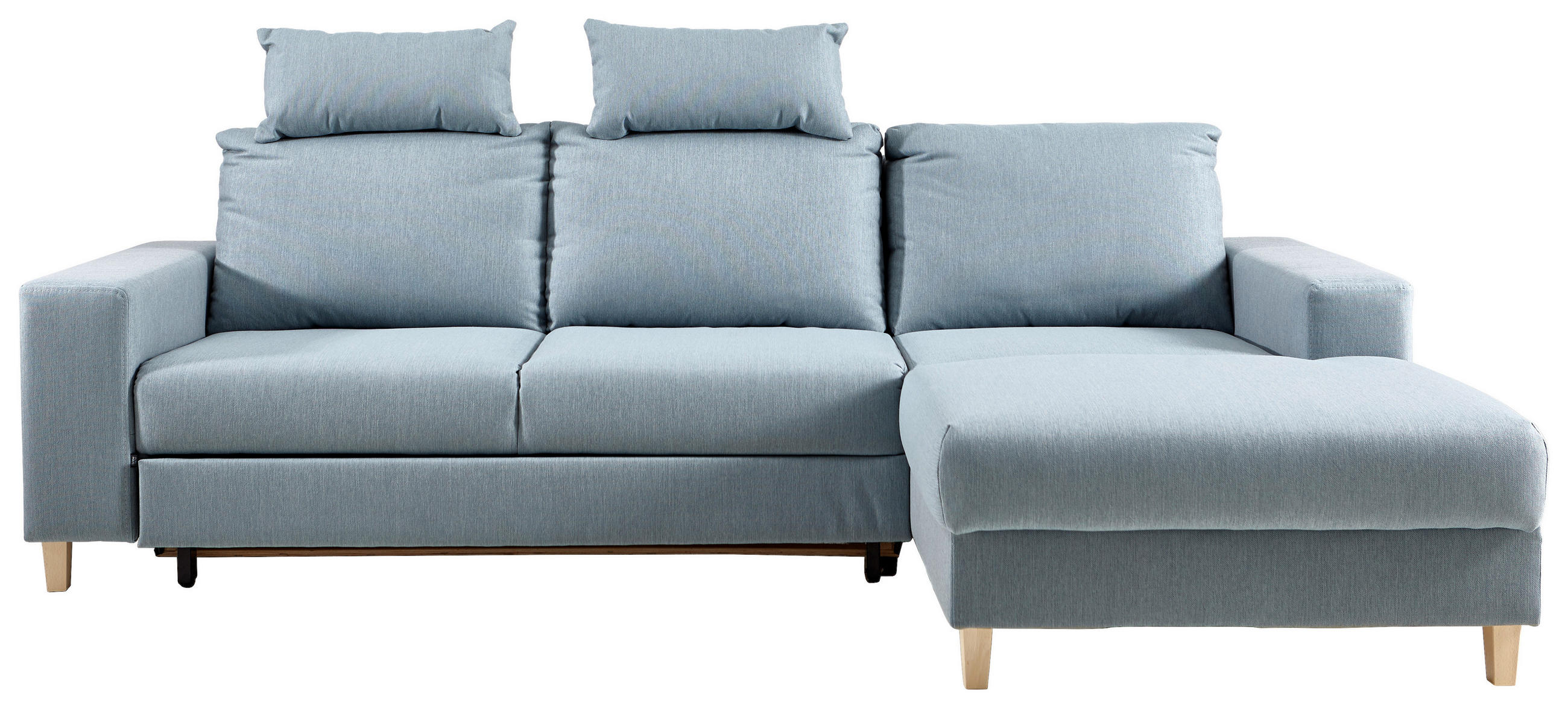 ECKSOFA Hellblau Webstoff  - Buchefarben/Hellblau, Design, Holz/Textil (260/160cm) - Ti'me