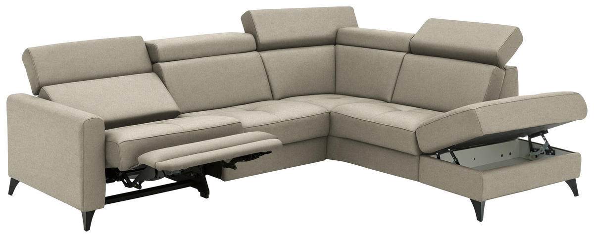 ECKSOFA Flachgewebe Sahara  - Schwarz/Sahara, Konventionell, Textil/Metall (276/214cm) - Beldomo System