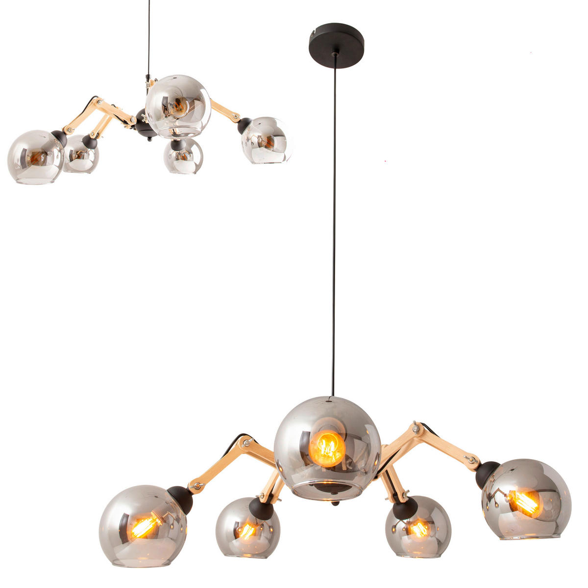 HÄNGELEUCHTE 80/130 cm   - Schwarz/Naturfarben, Design, Glas/Holz (80/130cm) - Näve