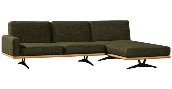 ECKSOFA in Flachgewebe Grün  - Schwarz/Grün, Natur, Holz/Textil (326/170cm) - Valnatura