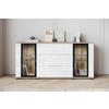 SIDEBOARD Caro  in 150/69,7/39,5 cm  - Weiß Hochglanz/Eiche Wotan, Design, Glas/Holzwerkstoff (150/69,7/39,5cm) - Livetastic