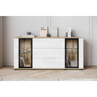 SIDEBOARD Caro  in 150/69,7/39,5 cm  - Weiß Hochglanz/Eiche Wotan, Design, Glas/Holzwerkstoff (150/69,7/39,5cm) - Livetastic