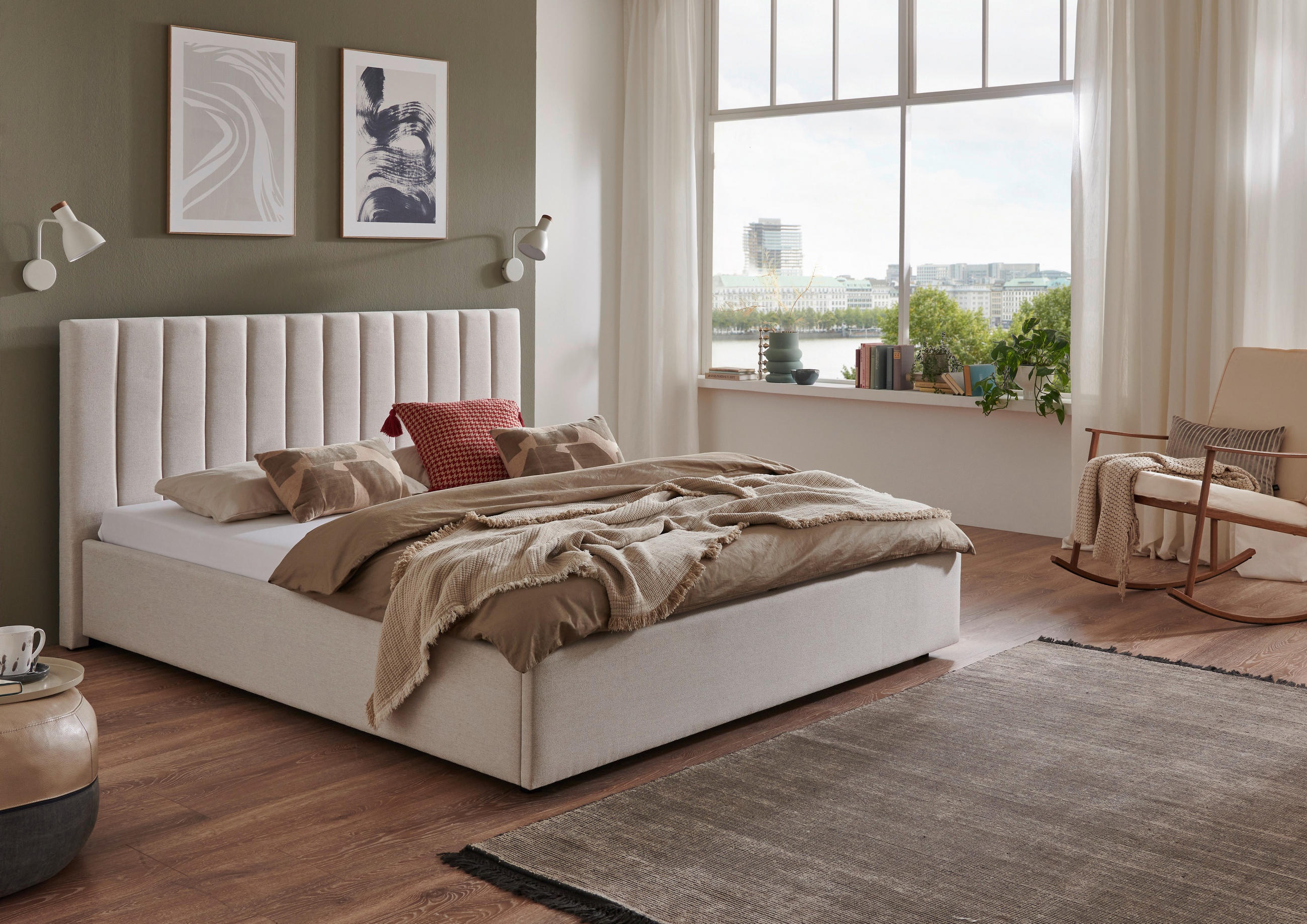 POLSTERBETT 180/200 cm  in Beige  - Beige/Schwarz, Design, Holz/Textil (180/200cm) - Boxxx