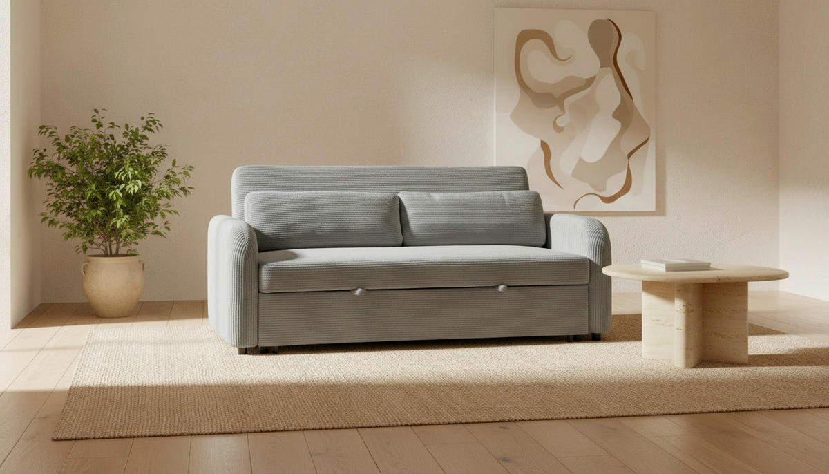 SCHLAFSOFA Cord Dunkelgrau  - Dunkelgrau/Schwarz, Design, Kunststoff/Textil (193/86/90cm) - MID.YOU