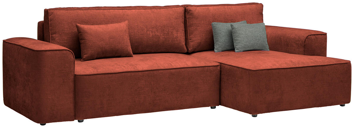 ECKSOFA in Plüsch Rostfarben  - Rostfarben/Blaugrau, Design, Kunststoff/Textil (288/152cm) - Xora