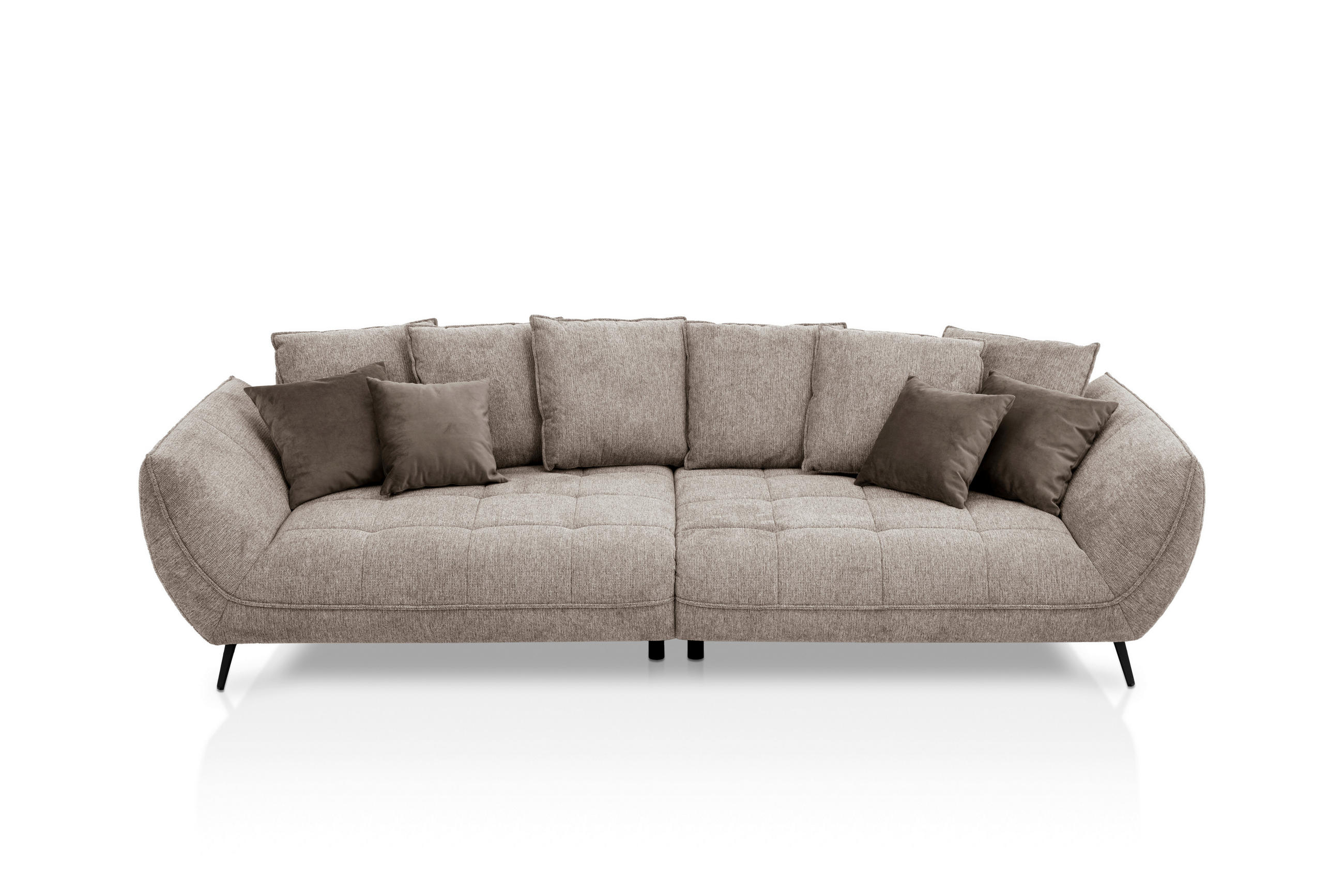 BIGSOFA in Flachgewebe Taupe  - Taupe/Schwarz, Design, Textil/Metall (311/95/130cm) - Livetastic