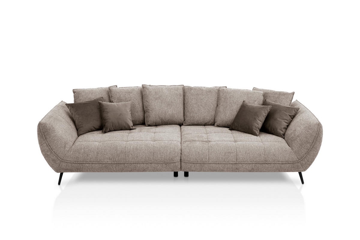 BIGSOFA in Flachgewebe Taupe  - Taupe/Schwarz, Design, Textil/Metall (311/95/130cm) - Livetastic