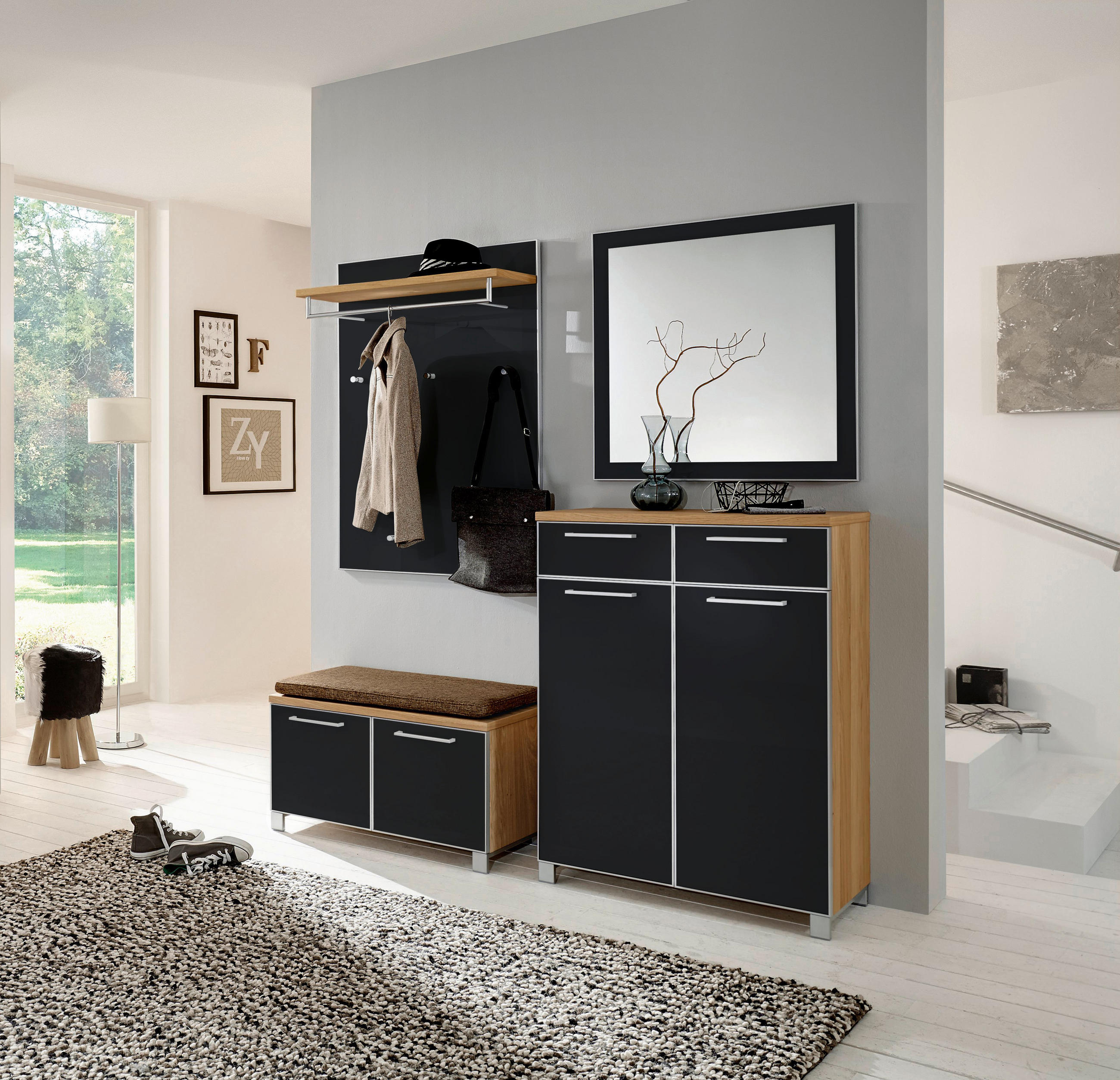 GARDEROBE Anthrazit, Eichefarben, Hellbraun - Hellbraun/Eichefarben, Design, Glas/Holz (175/195/40cm)