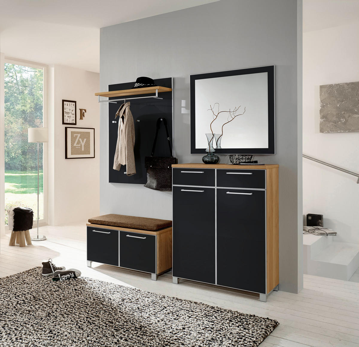 GARDEROBE 5-teilig  in 175/195/40 cm  - Hellbraun/Eichefarben, Design, Glas/Holz (175/195/40cm)