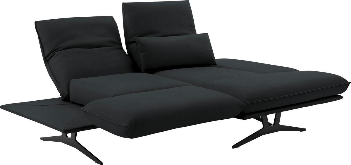 ECKSOFA in Echtleder Grau  - Schwarz/Grau, Design, Leder/Metall (210/130cm) - Dieter Knoll