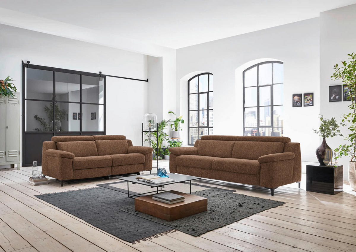 3-SITZER-SOFA in Chenille Braun  - Schwarz/Braun, Design, Textil/Metall (230/104/104cm) - Valdera