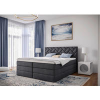 BOXSPRINGBETT 140/200 cm,  in Anthrazit, Bettkasten, Topper, H2 + H3 = mittel + fest  - Anthrazit/Schwarz, Modern, Holzwerkstoff/Kunststoff (140/200cm) - Livetastic