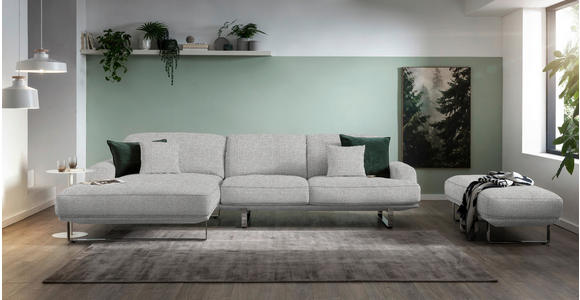 ECKSOFA in Flachgewebe Hellgrau  - Chromfarben/Hellgrau, Design, Textil/Metall (184/304cm) - Dieter Knoll