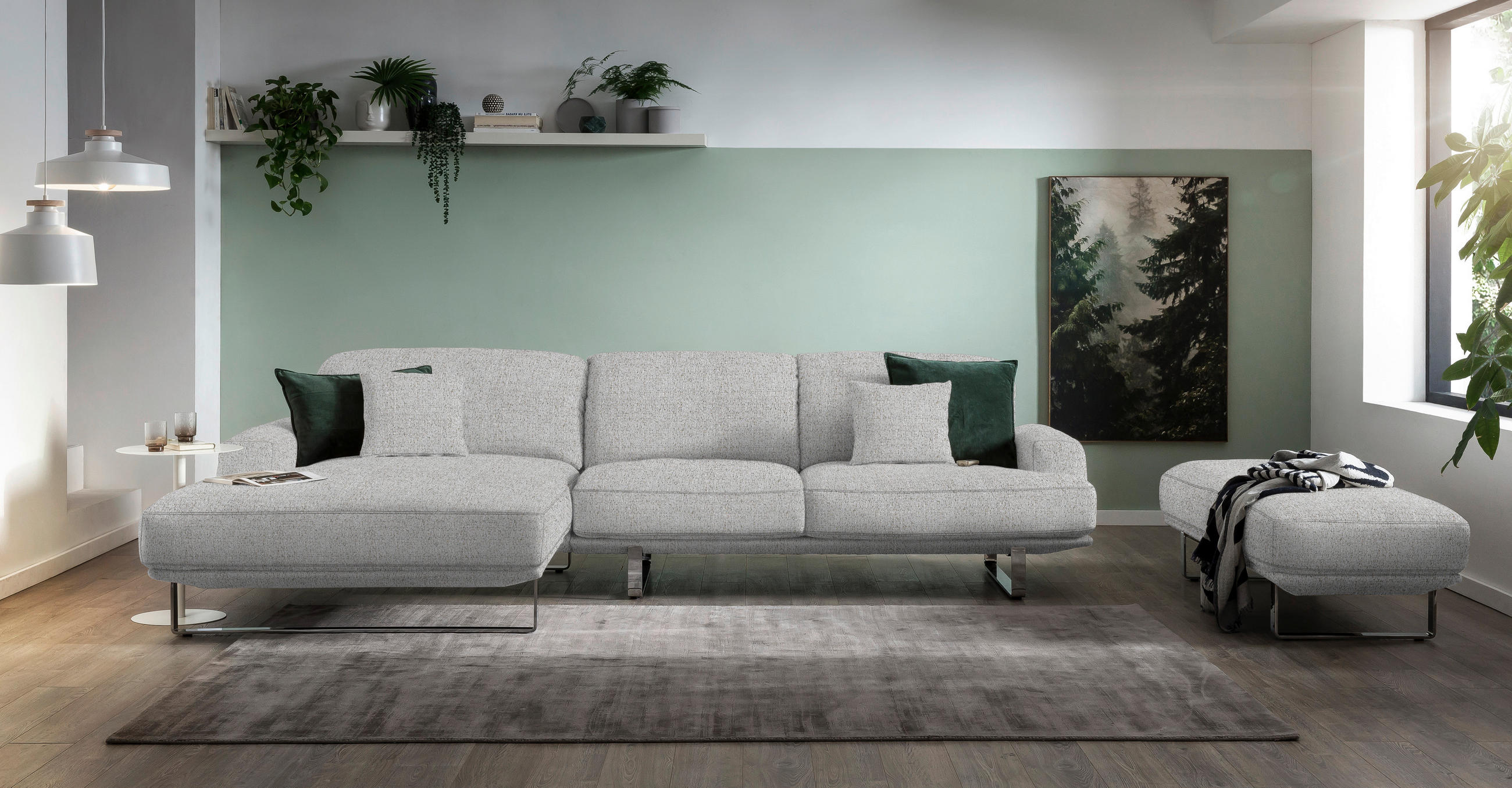 ECKSOFA in Flachgewebe Hellgrau  - Chromfarben/Hellgrau, Design, Textil/Metall (184/304cm) - Dieter Knoll
