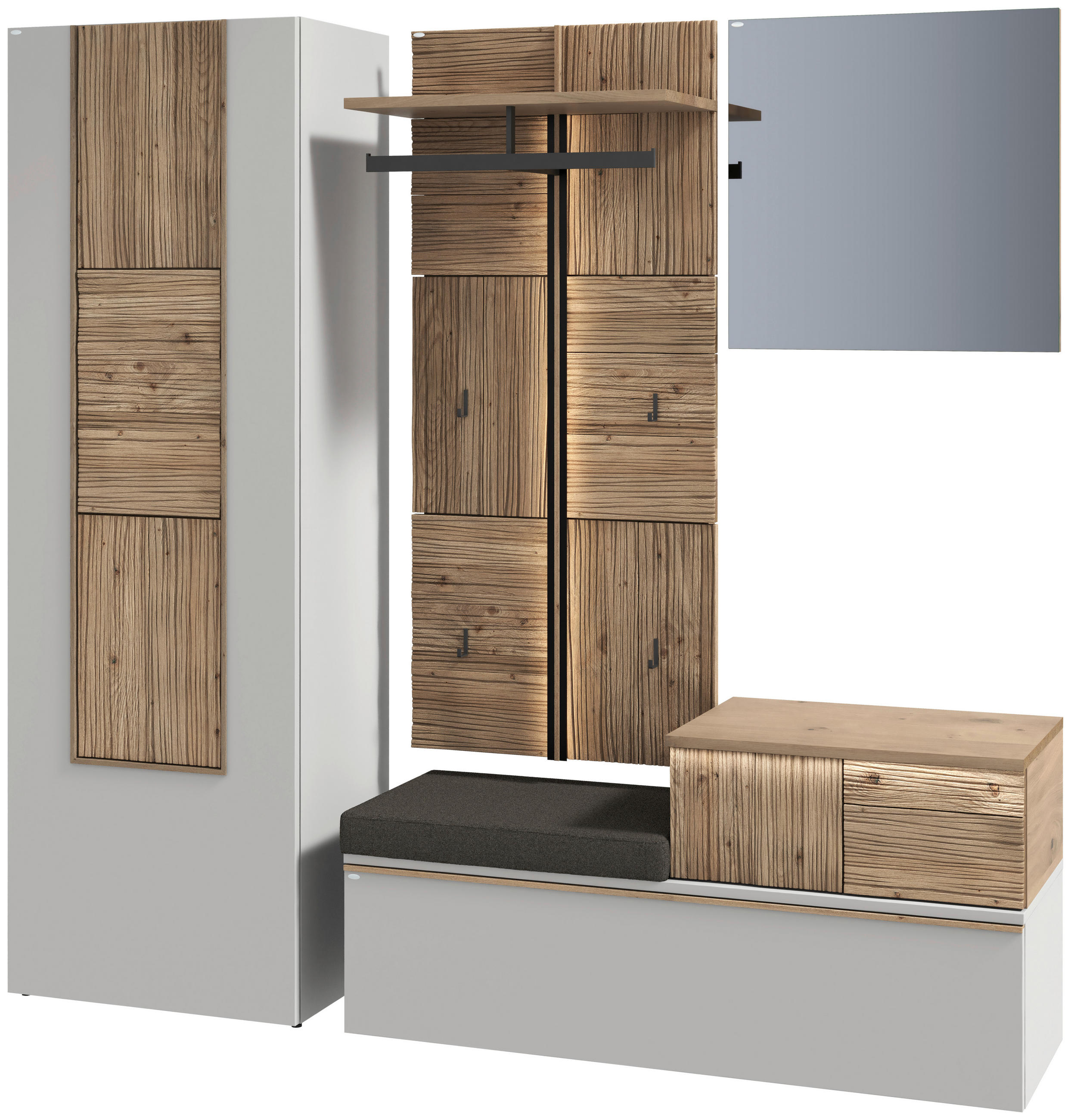 GARDEROBE 4-teilig  in 208/194/42,9 cm  - Wildeiche/Weiss, Design, Glas/Holz (208/194/42,9cm) - Voglauer