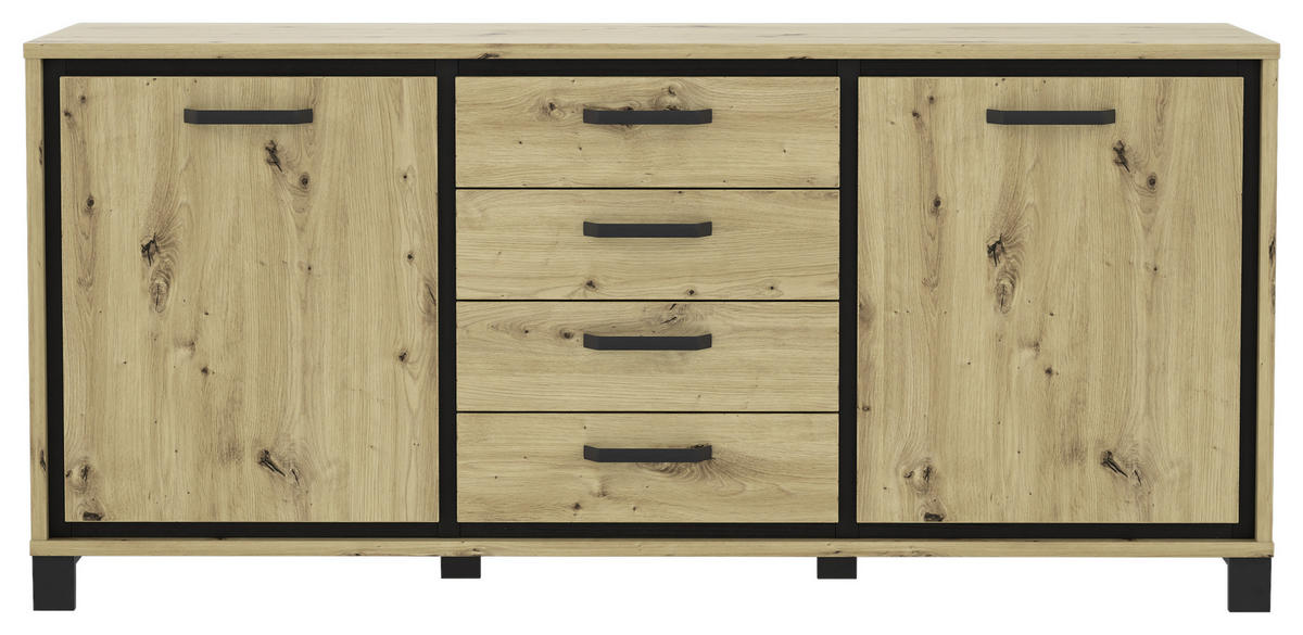 SIDEBOARD  in Schwarz, Eichefarben  - Eichefarben/Schwarz, Basics, Holzwerkstoff/Kunststoff (178.4cm) - Livetastic