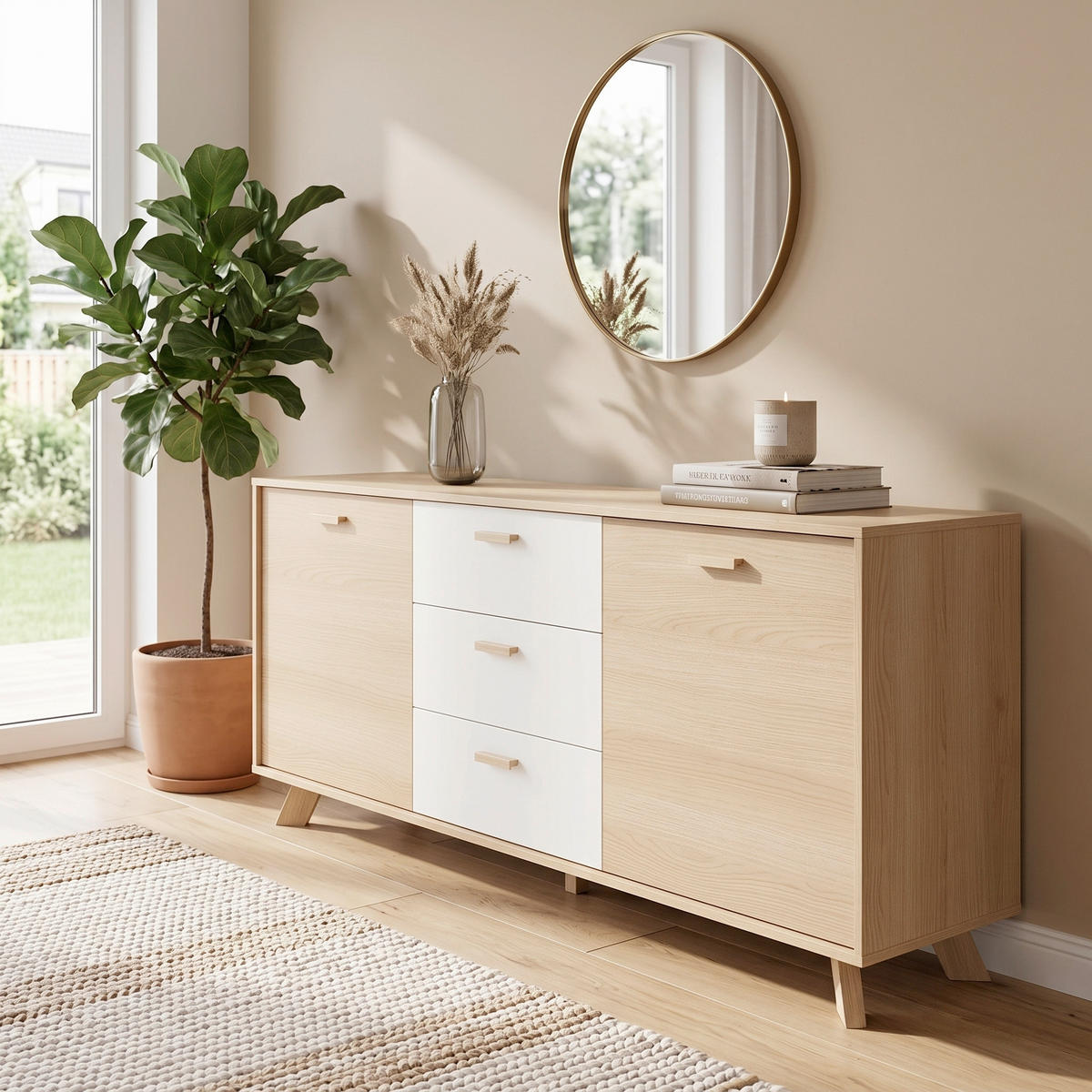 SIDEBOARD  180/72,5/36,5 cm 3 Schublade(n)  - Eiche Bianco/Eichefarben, Design, Holz/Holzwerkstoff (180/72,5/36,5cm) - MID.YOU