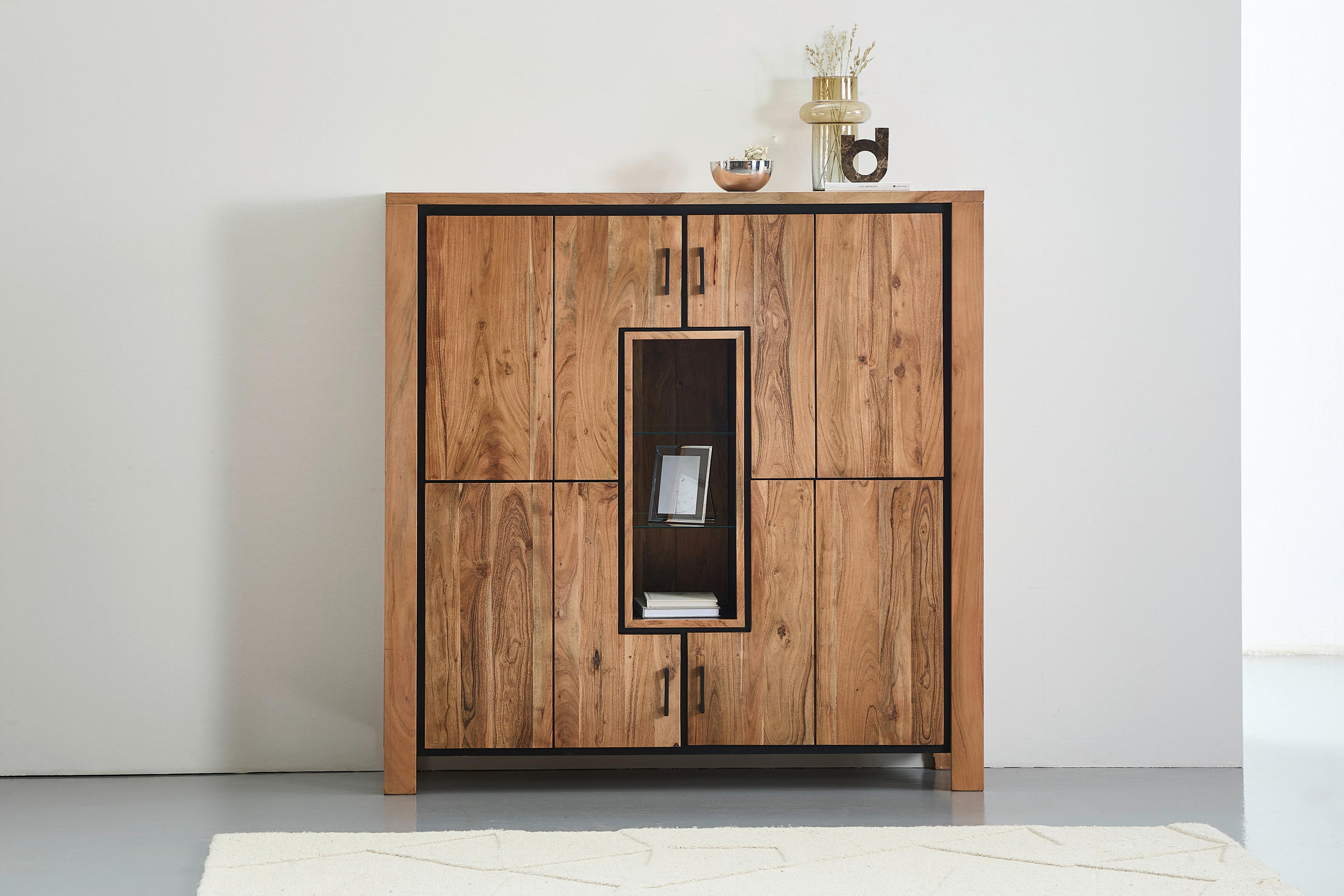 HIGHBOARD  in 150/150/40 cm  - Schwarz/Akaziefarben, Natur, Glas/Holz (150/150/40cm) - Livetastic