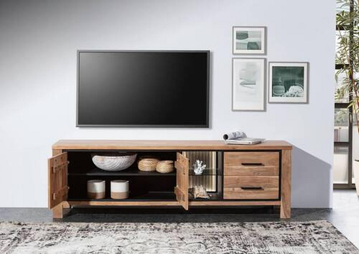 LOWBOARD  in 180/55/44 cm  - Schwarz/Akaziefarben, LIFESTYLE, Glas/Holz (180/55/44cm) - Landscape