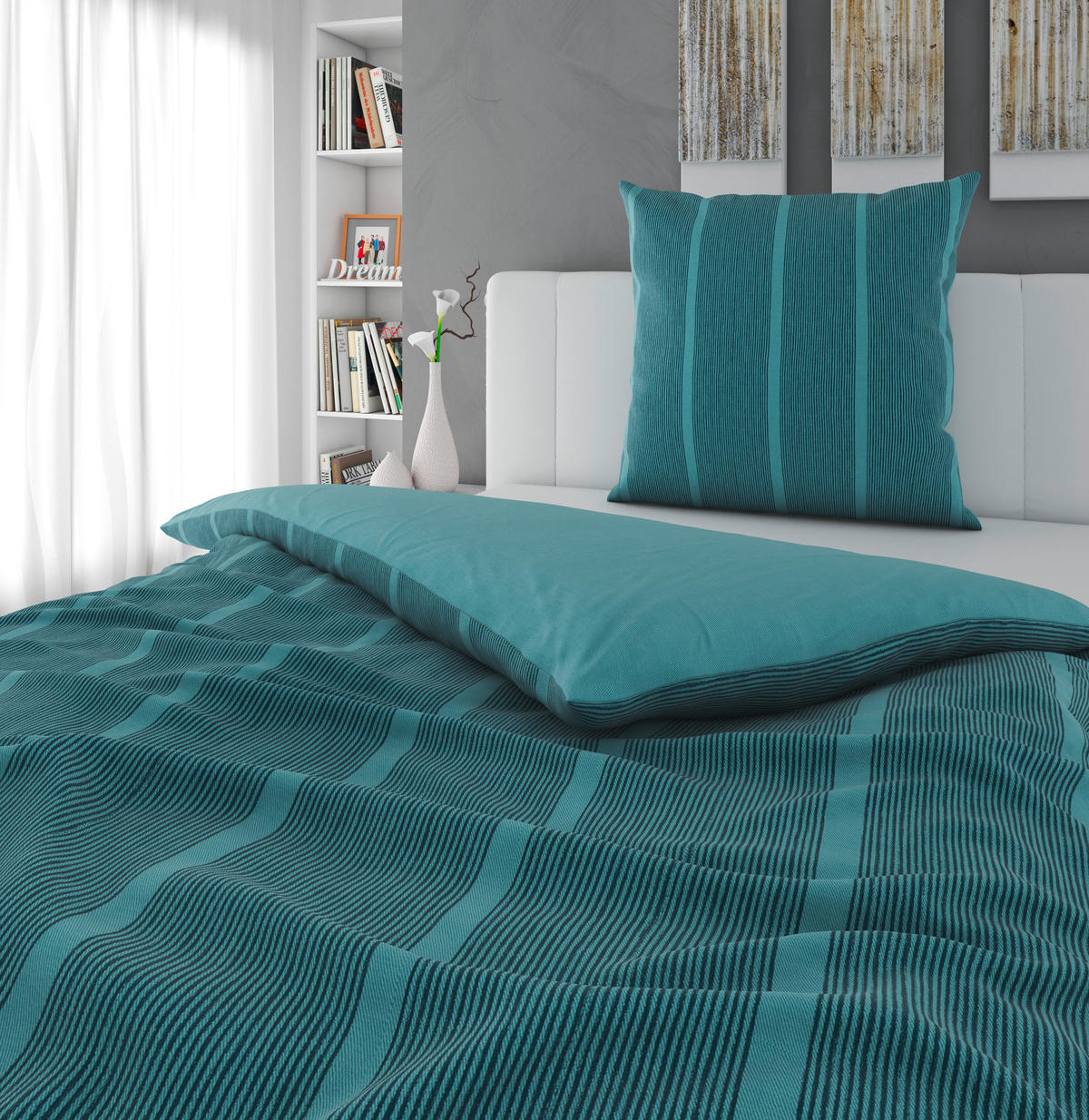 WENDEBETTWÄSCHE Renforcé 155/220 cm  - Petrol, Textil (155/220cm) - Bio:Vio