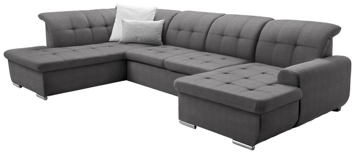 WOHNLANDSCHAFT in Flachgewebe Dunkelgrau  - Dunkelgrau/Silberfarben, Design, Textil/Metall (208/342/145cm) - Cantus