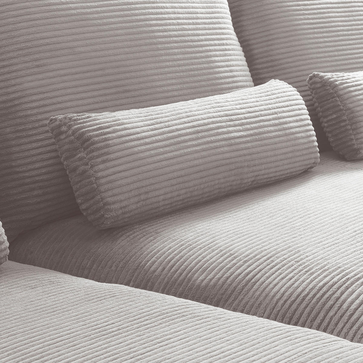 ECKSOFA  in Cord Hellgrau Nierenkissen, Rückenkissen  172/313 cm  - Hellgrau/Schwarz, Design, Textil/Metall (172/313cm) - P & B