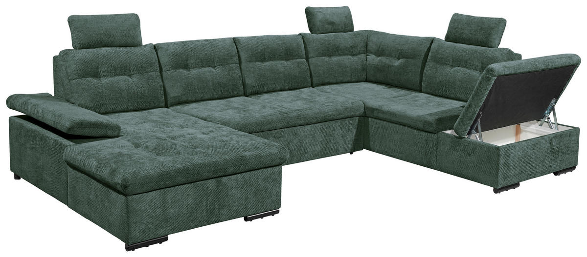 WOHNLANDSCHAFT RONDA Dunkelgrün Webstoff  - Dunkelgrün/Schwarz, Basics, Kunststoff/Textil (170/324/218cm) - Livetastic