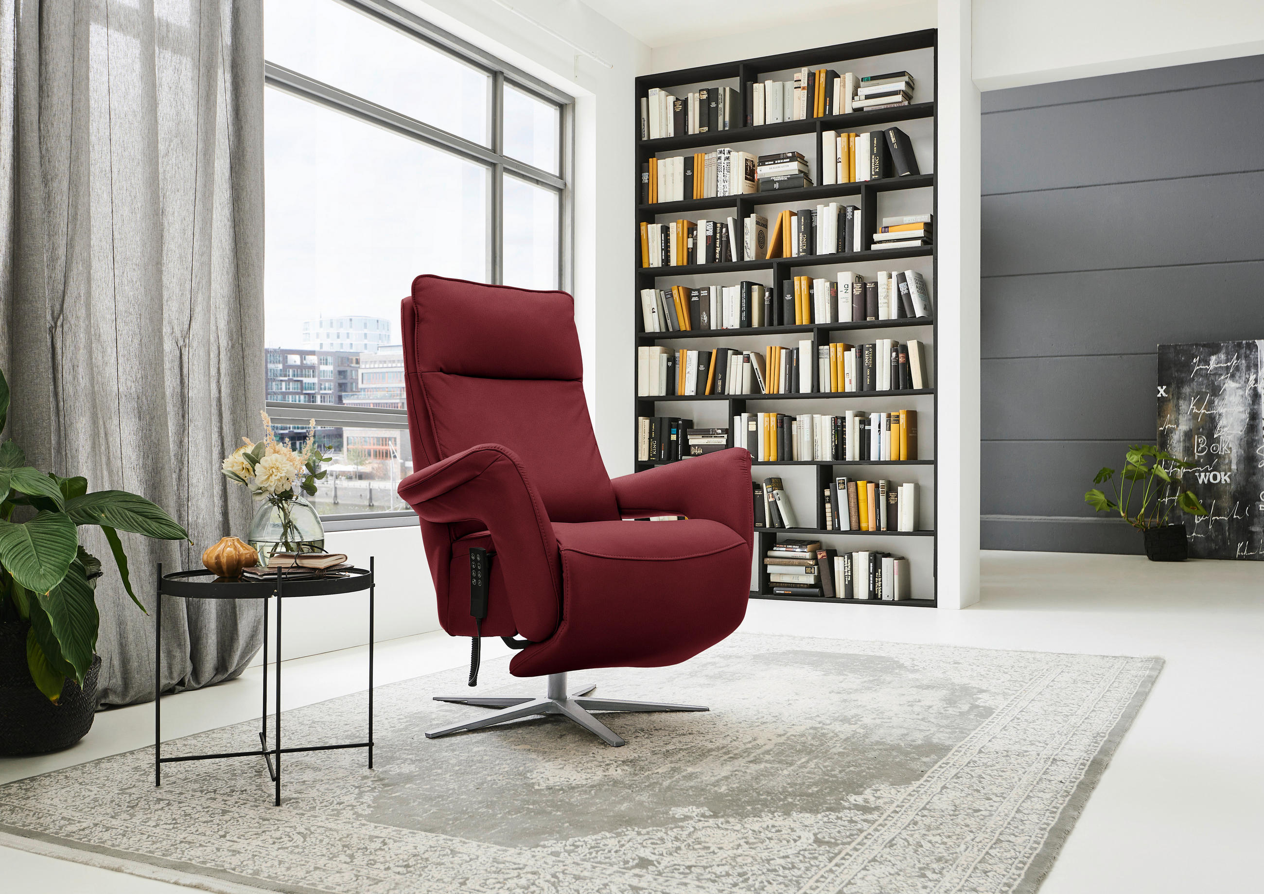 RELAXSESSEL in Leder Rot  - Edelstahlfarben/Rot, Design, Leder/Metall (79-83/116/87-176cm) - Valdera