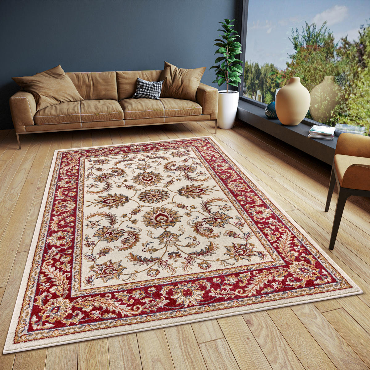 FLACHWEBETEPPICH  Wohnzimmer 200/280 cm Luxor Creme, Rot rechteckig  - Rot/Creme, Basics, Kunststoff/Textil (200/280cm) - Hanse Home