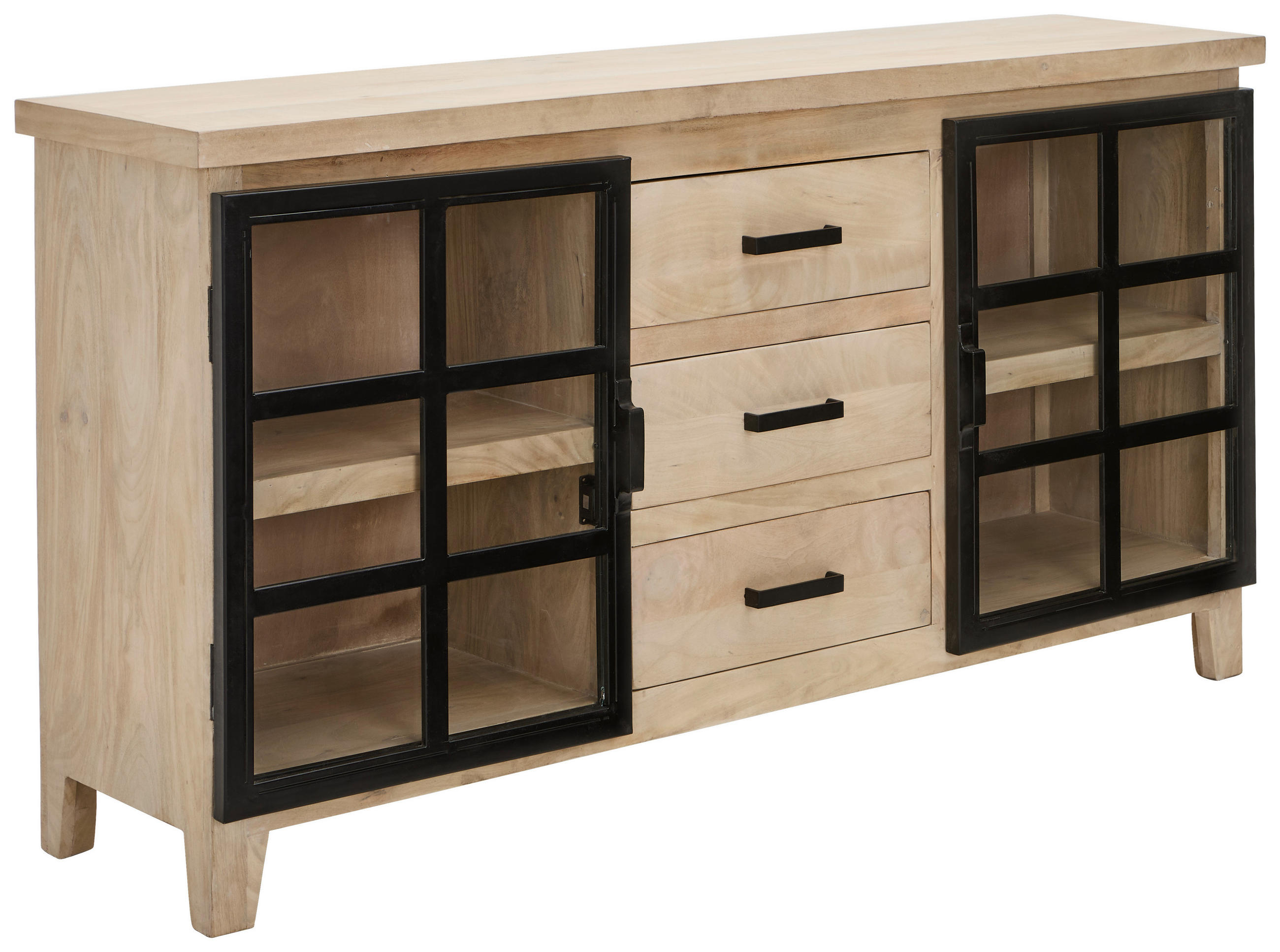 SIDEBOARD 160/85/40 cm  in Naturfarben, Schwarz  - Schwarz/Naturfarben, Natur, Glas/Holz (160/85/40cm) - Livetastic