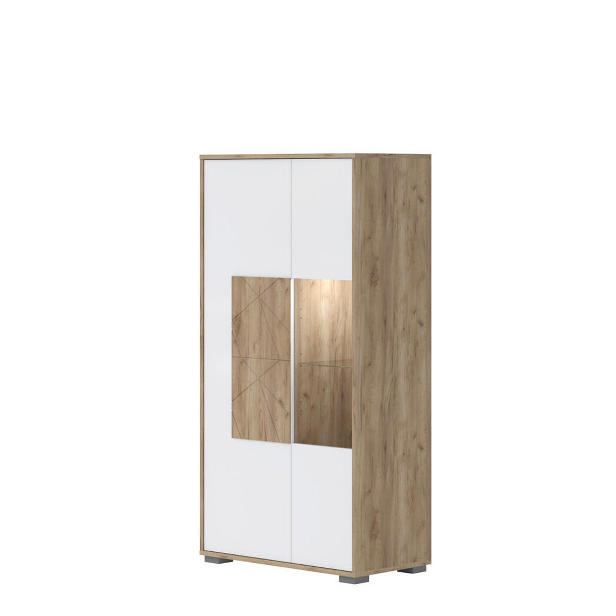 VITRINA boja hrasta, bela visoki sjaj   - siva/boja hrasta, Dizajnerski, staklo/pločasti materijal (77/150/41cm) - Hom`in