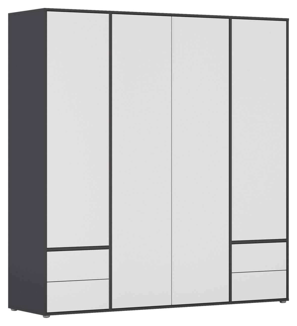DREHTÜRENSCHRANK 187/194/53 cm,  in Grau, Weiß, 4-türig  - Weiß/Grau, MODERN, Holzwerkstoff (187/194/53cm) - Rauch Möbel