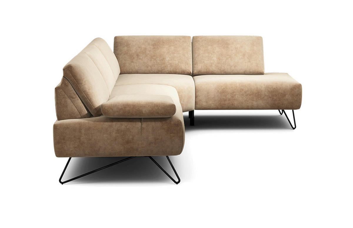 ECKSOFA Cosy Sandfarben Samt  - Sandfarben/Schwarz, Design, Textil/Metall (248-263/193cm) - SENSOO