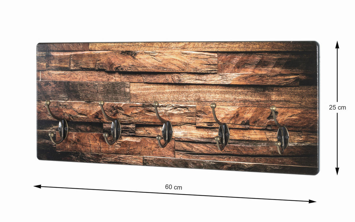 HAKENLEISTE  in Naturfarben, Schwarz  - Schwarz/Naturfarben, Natur, Holzwerkstoff (60/25/8cm)