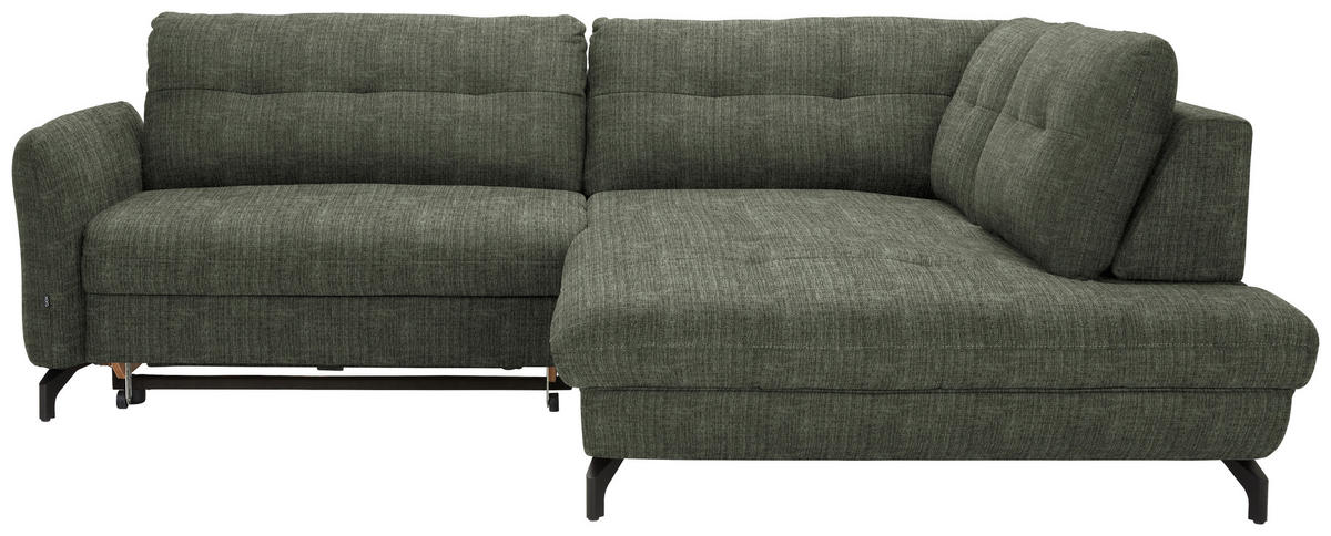 ECKSOFA in Flachgewebe, Leinenoptik Grün  - Schwarz/Grün, Modern, Textil/Metall (247/208cm) - Xora
