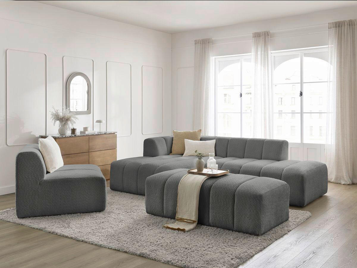 ECKSOFA Ottomane links  ANNECY Dunkelgrau Bouclé  - Dunkelgrau/Schwarz, MODERN, Kunststoff/Textil (170/262cm)
