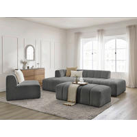 ECKSOFA Ottomane links  ANNECY Dunkelgrau Bouclé  - Dunkelgrau/Schwarz, MODERN, Kunststoff/Textil (170/262cm)