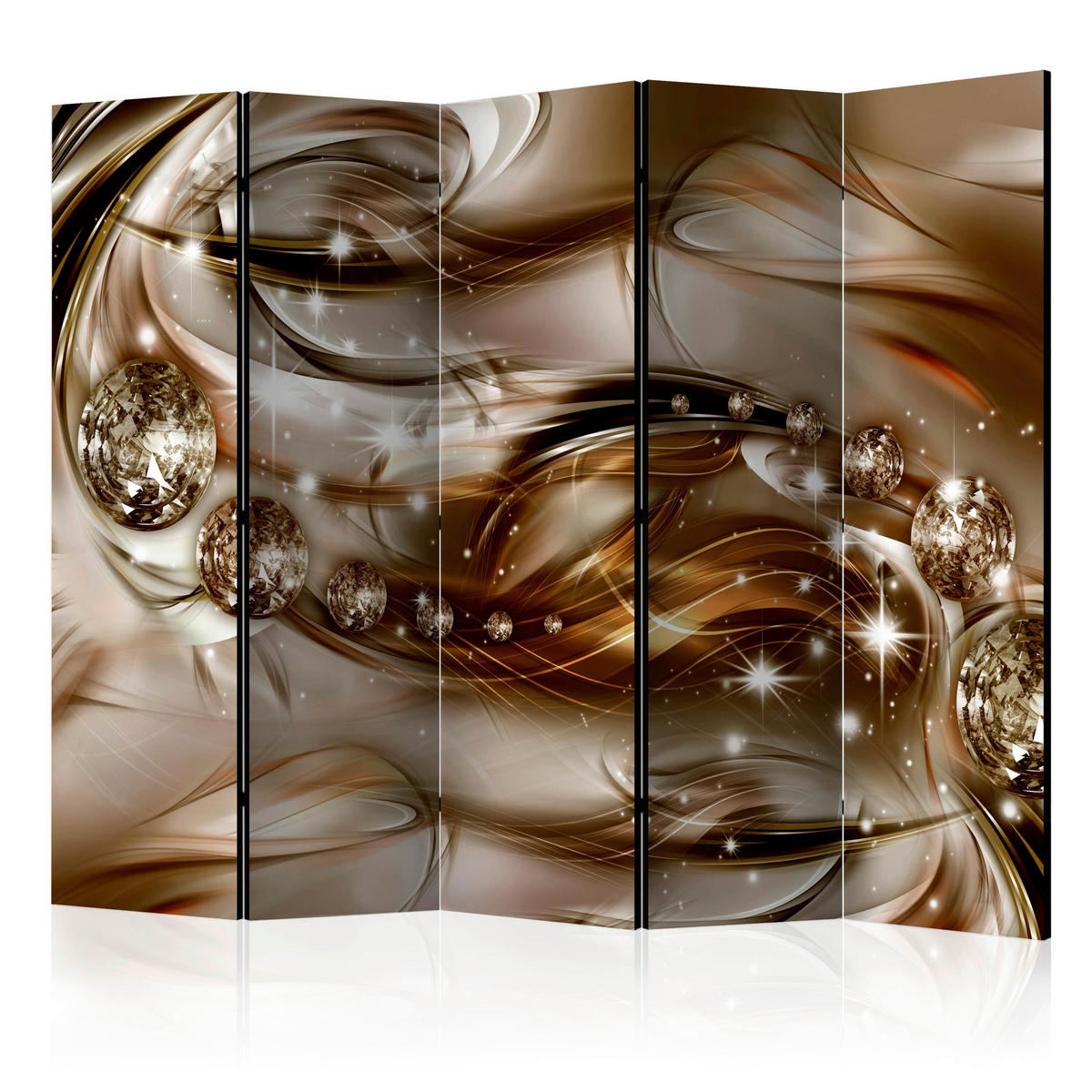 PARAVENT mit 5  Flügel - Hellgrau/Braun, Basics, Holz/Textil (225/172/3cm) - artgeist