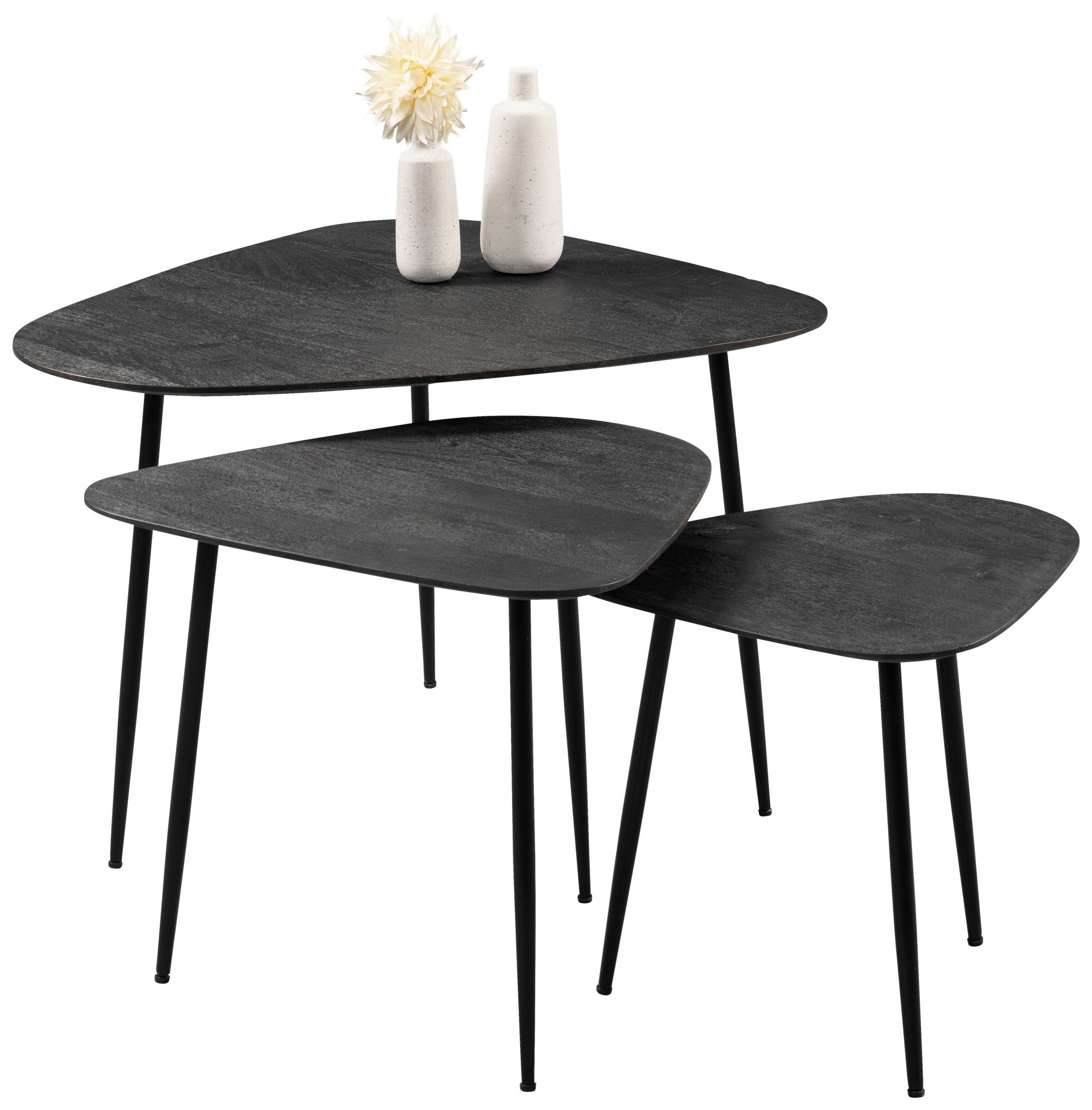 SADA STOLKŮ, akácie, černá - černá, Basics, kov/dřevo (42-67/42-52/40-50cm)