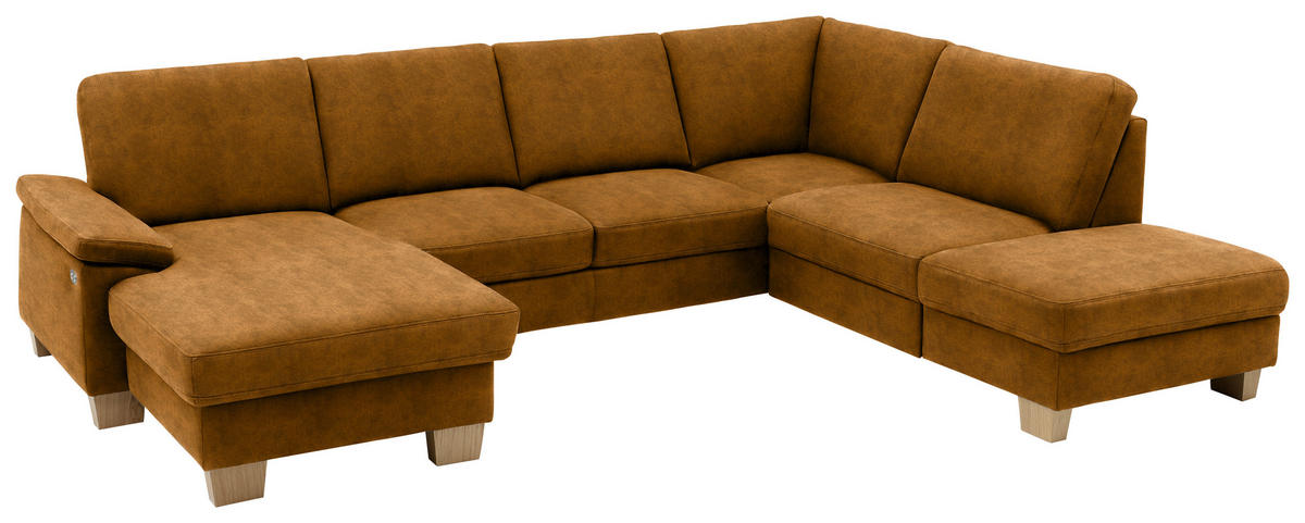 WOHNLANDSCHAFT in Velours Cognac  - Eichefarben/Cognac, Konventionell, Holz/Textil (167/316/235cm) - Beldomo System
