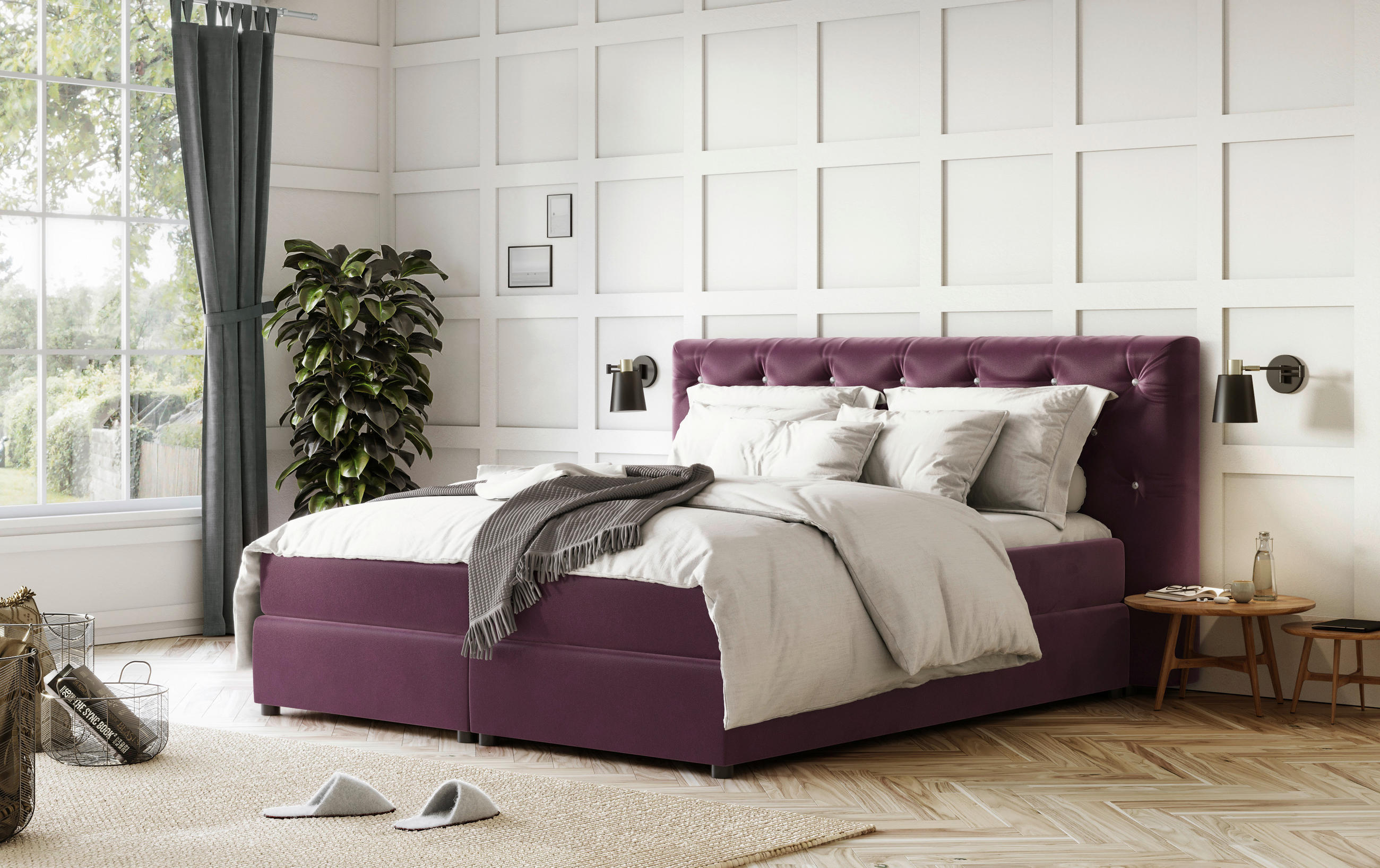 BOXSPRINGBETT 140/200 cm  in Violett  - Violett/Schwarz, Holzwerkstoff/Textil (140/200cm) - MID.YOU