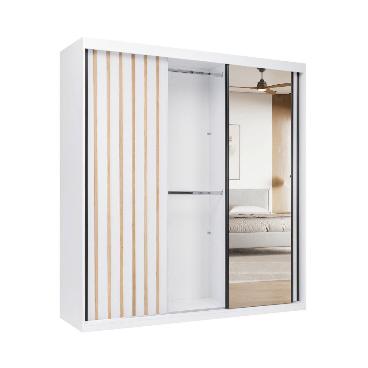 SKRIŇA S POSUVNÝMI DVERAMI, biela, 200/215/59,5 cm - čierna/biela, Modern, kov/kompozitné drevo (200/215/59,5cm) - P & B