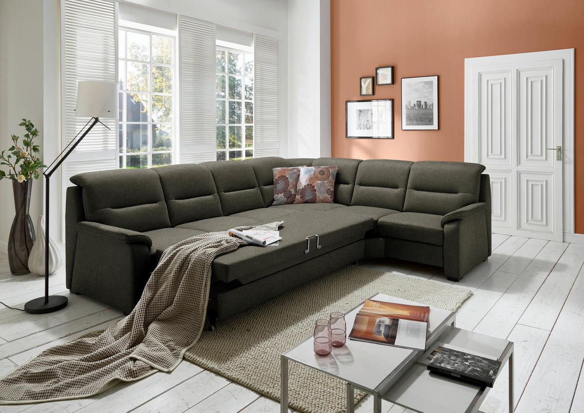 ECKSOFA in Mikrofaser Grün  - Schwarz/Grün, Konventionell, Holz/Textil (303/245cm) - Beldomo Comfort