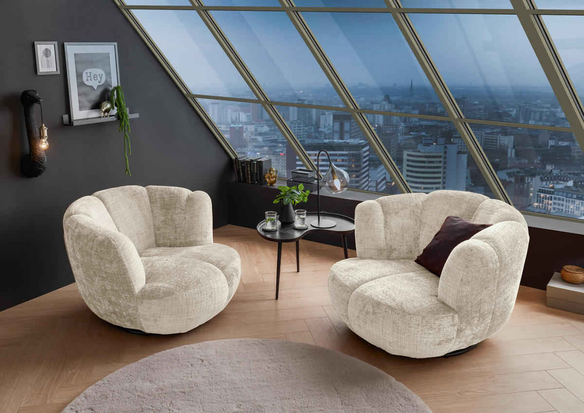 SESSEL in Chenille Beige  - Beige/Schwarz, Konventionell, Textil/Metall (101/69/107cm) - MID.YOU