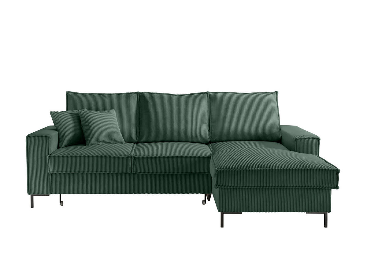 ECKSOFA Dunkelgrün Cord  - Dunkelgrün/Schwarz, MODERN, Textil/Metall (240/150cm) - Livetastic